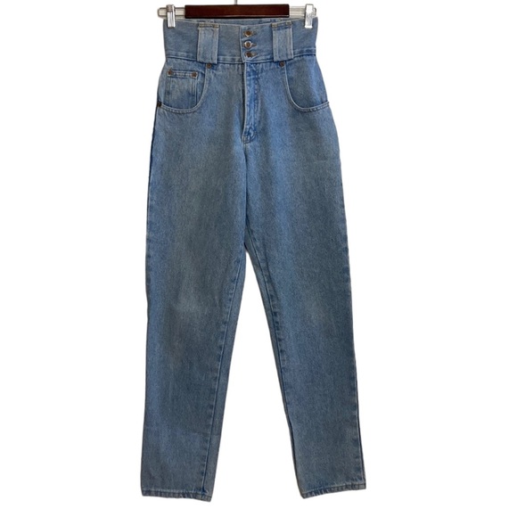 Vintage Jeans Womens 26 x 31 High Pinch Waist Straight Taper 90s 80s Light Blue - Picture 1 of 11